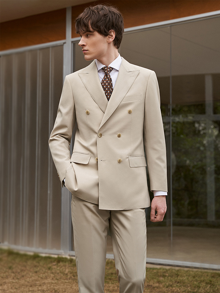 30% 울 남성 정장 세트 블레이저 팬츠 더블 브레스티 - Khaki Formal Wear Men 리뷰 및 가격