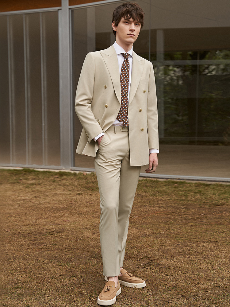 30% 울 남성 정장 세트 블레이저 팬츠 더블 브레스티 - Khaki Formal Wear Men 리뷰 및 가격