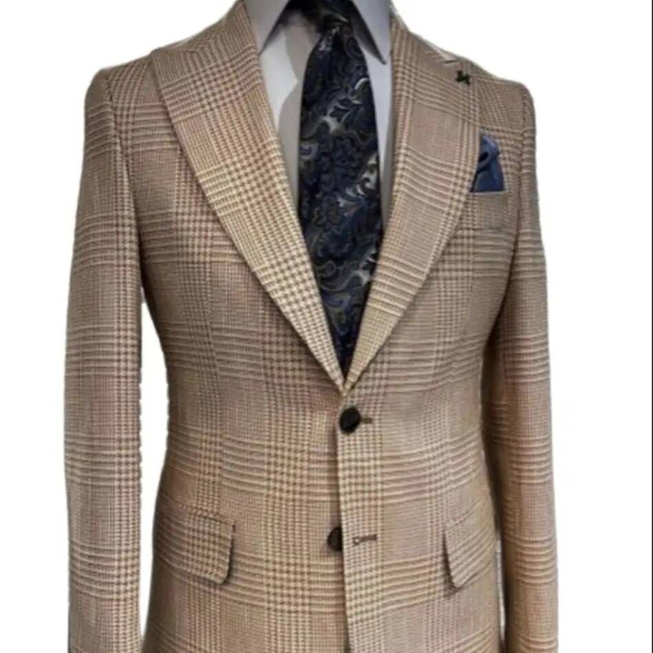 카키색 2피스 수트 하운드투스 디자인 블레이저 바지 남 - Khaki Formal Wear Men 리뷰 및 가격